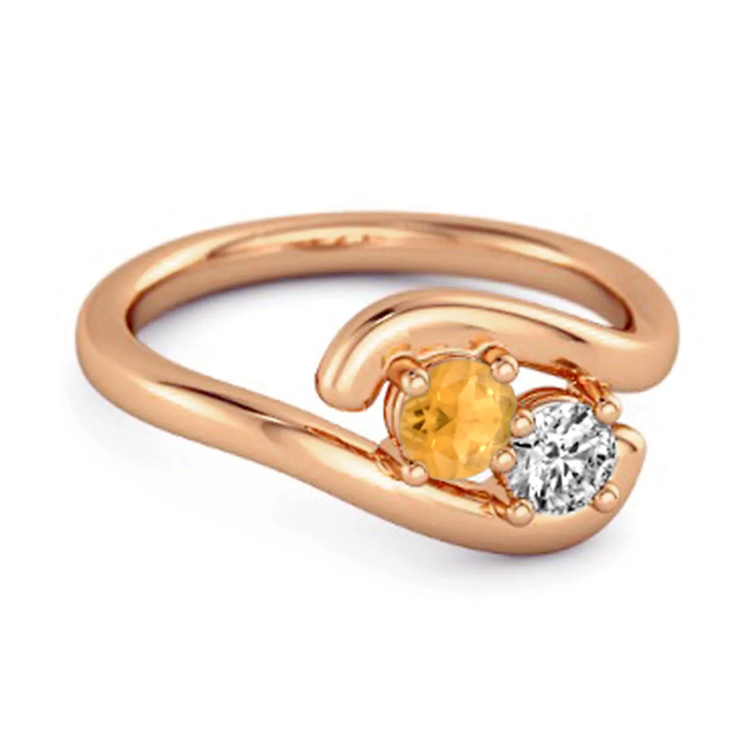 0.5 Ct Citrine 925 Sterling Silver Two Stone Swirl Engagement Ring