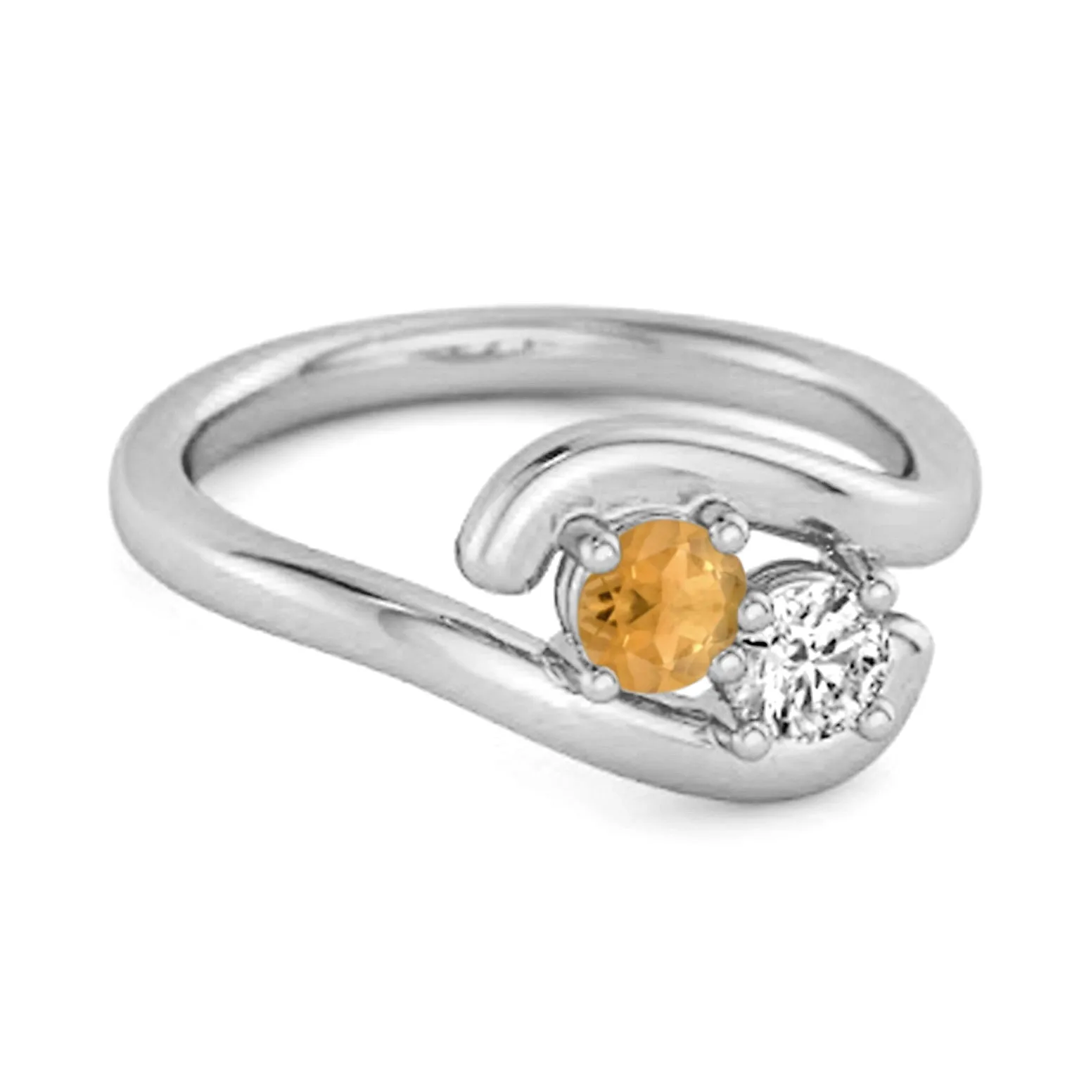 0.5 Ct Citrine 925 Sterling Silver Two Stone Swirl Engagement Ring