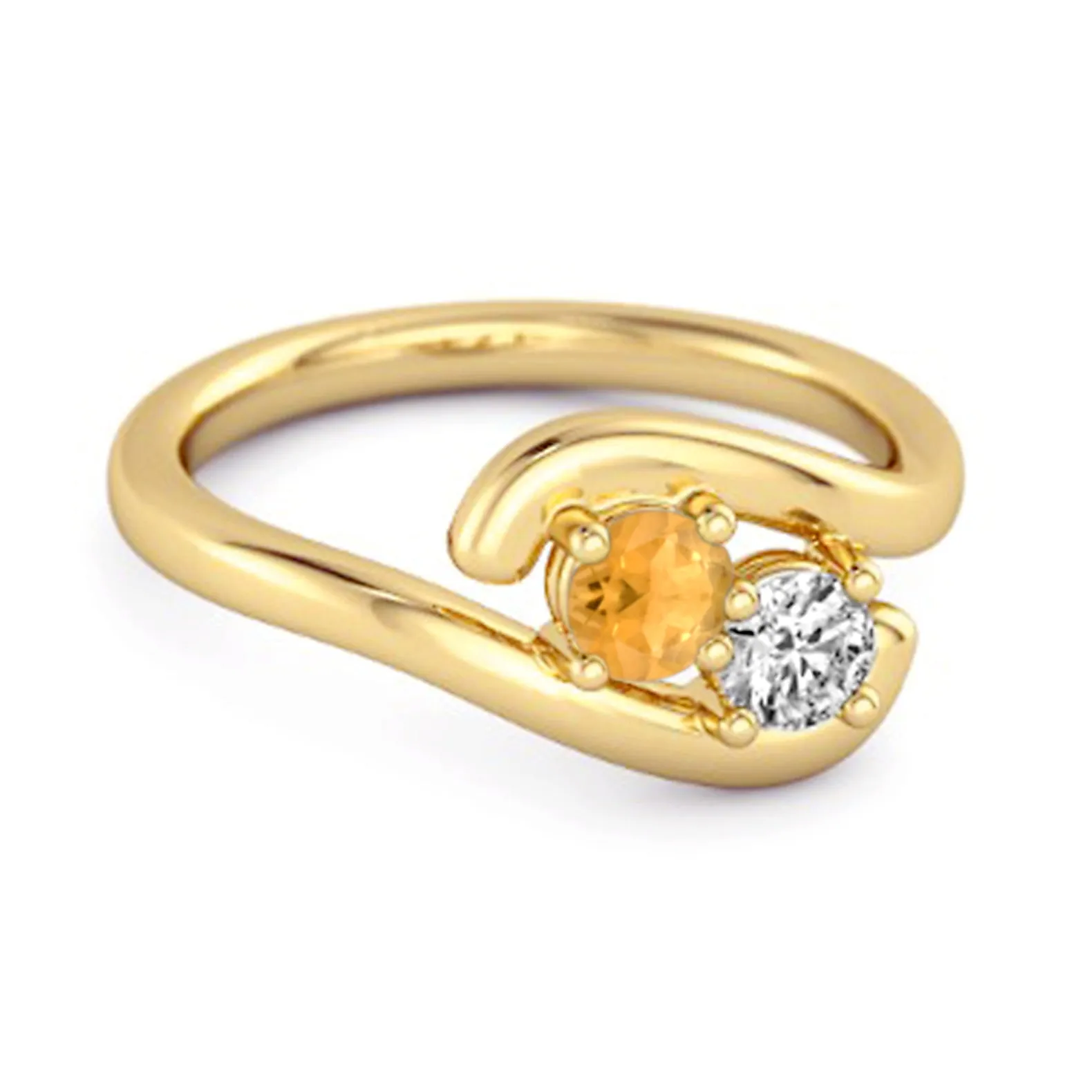 0.5 Ct Citrine 925 Sterling Silver Two Stone Swirl Engagement Ring