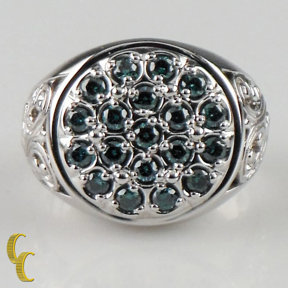 10K White Gold Blue Diamond Plaque Ring Size 9.5 - Great Gift!
