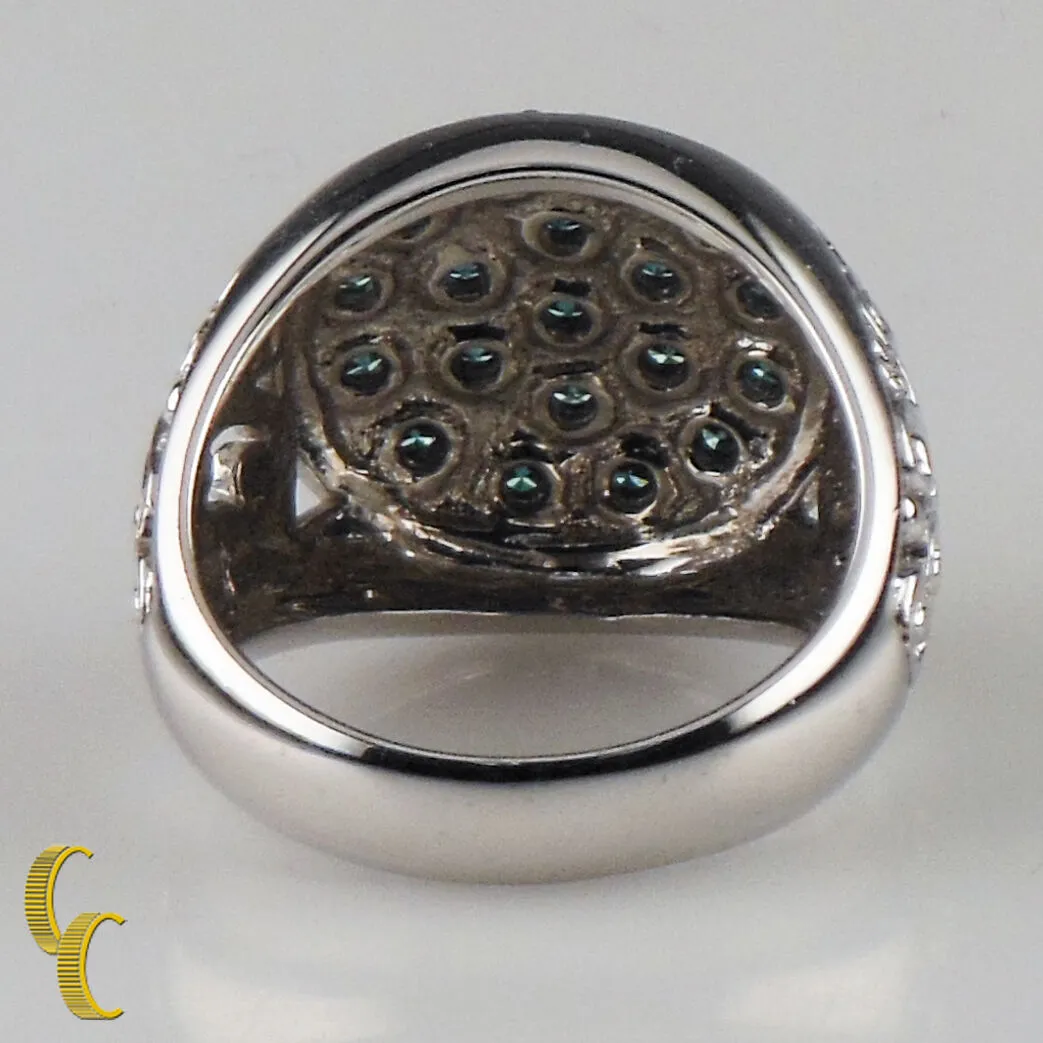 10K White Gold Blue Diamond Plaque Ring Size 9.5 - Great Gift!