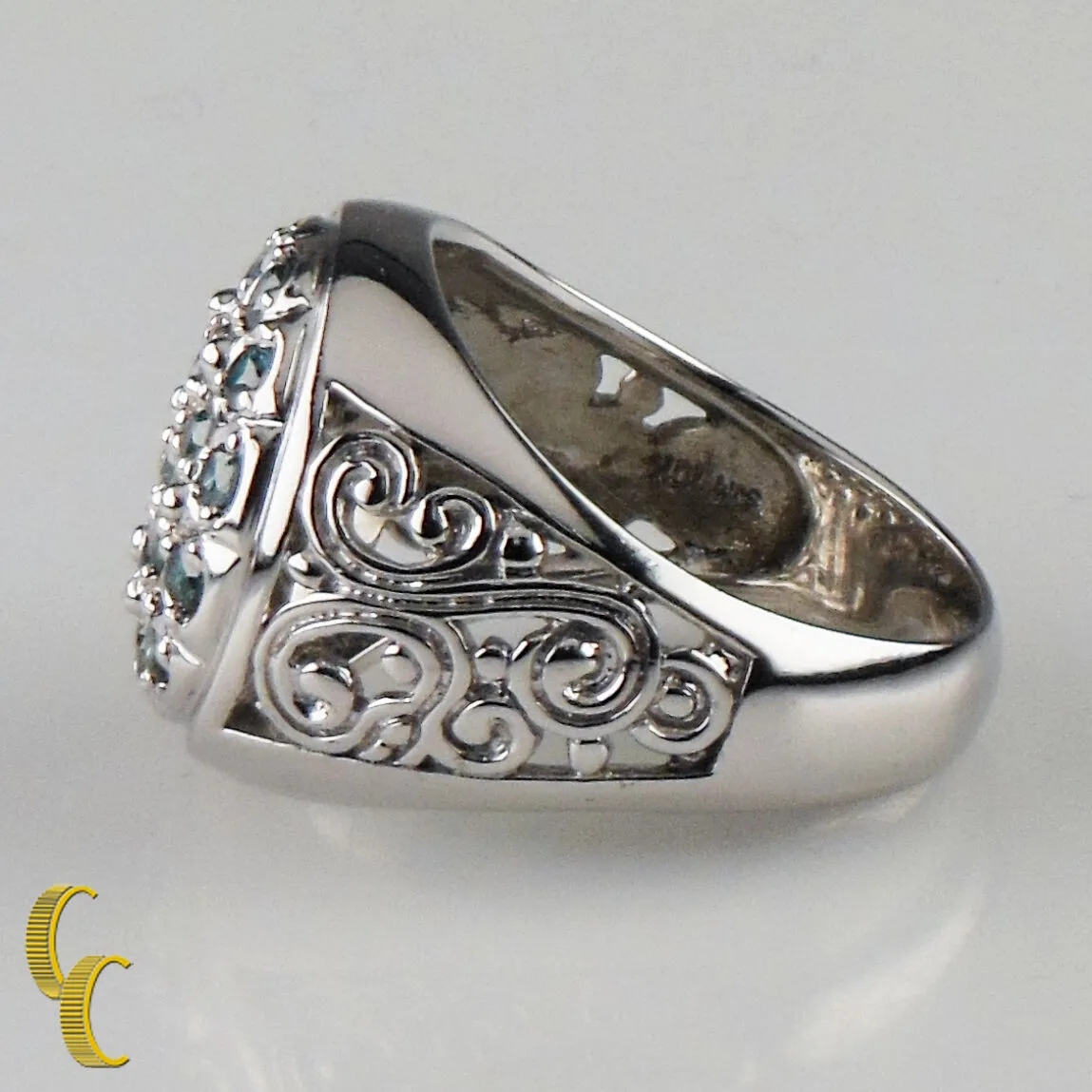 10K White Gold Blue Diamond Plaque Ring Size 9.5 - Great Gift!