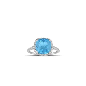 10K White Gold Blue Topaz and Diamond Accent Fashion Ring