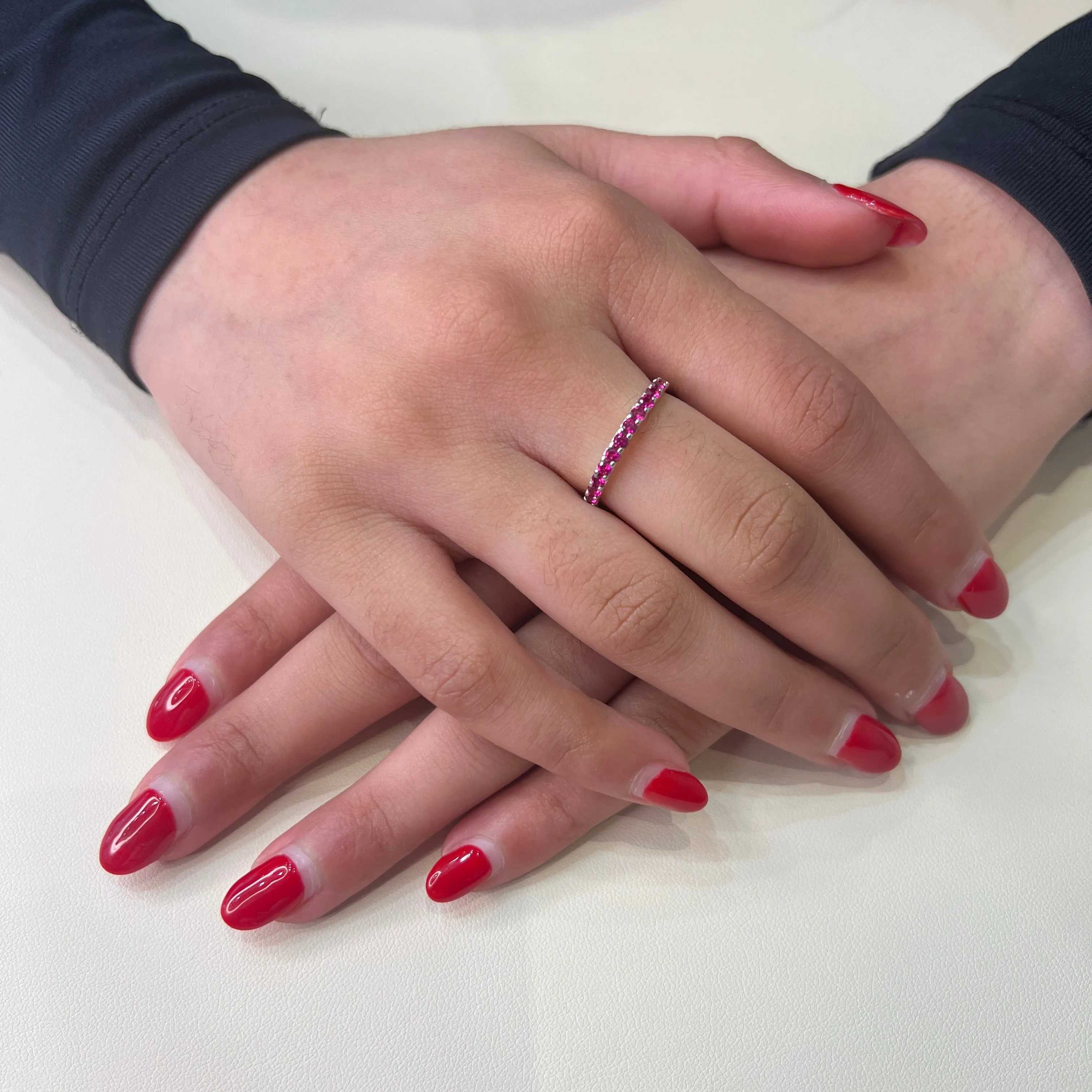 10K White Gold (July) Birthstone Created Ruby Stackable Ring