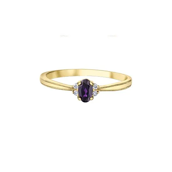10K Yellow Gold (February) Birthstone Amethyst and Diamond Ring