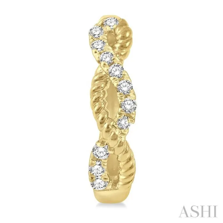 1/10 ctw Split & Twisted Rope and Round Cut Diamond Huggie Petite Earrings in 14K Yellow Gold