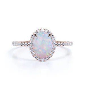 1.25 Carat Oval Cut Fire Opal Engagement Ring with Diamond in Rose Gold