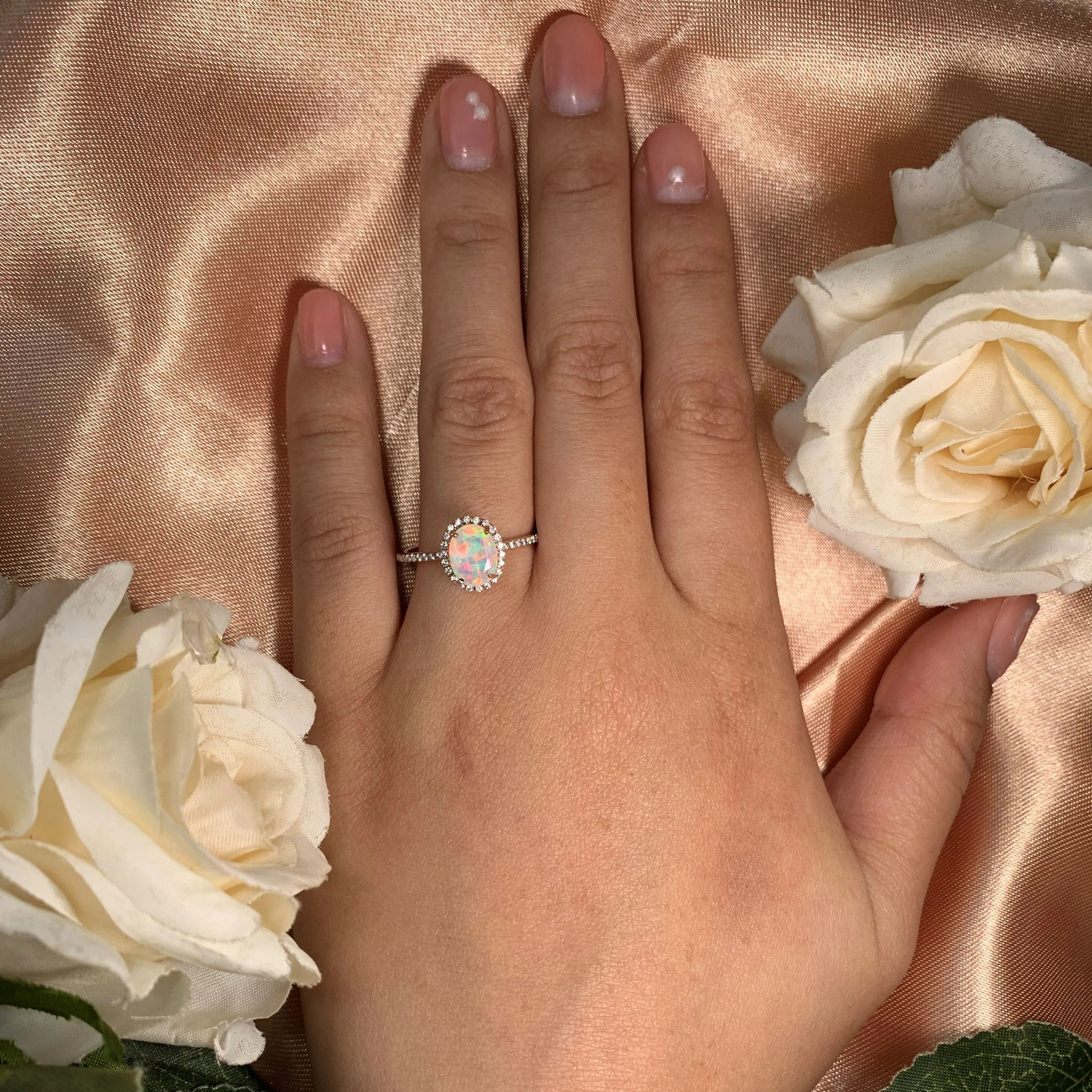1.25 Carat Oval Cut Fire Opal Engagement Ring with Diamond in Rose Gold