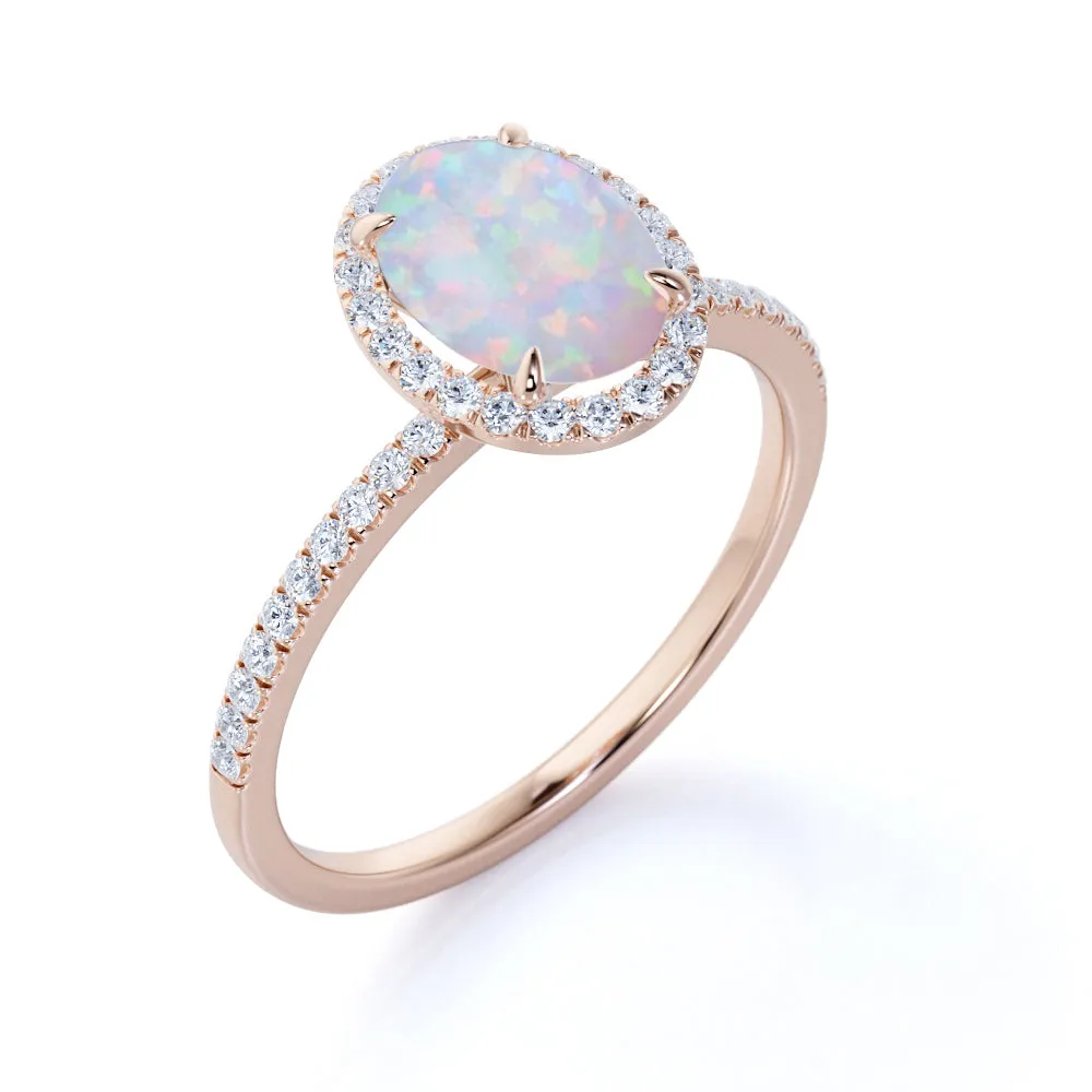 1.25 Carat Oval Cut Fire Opal Engagement Ring with Diamond in Rose Gold