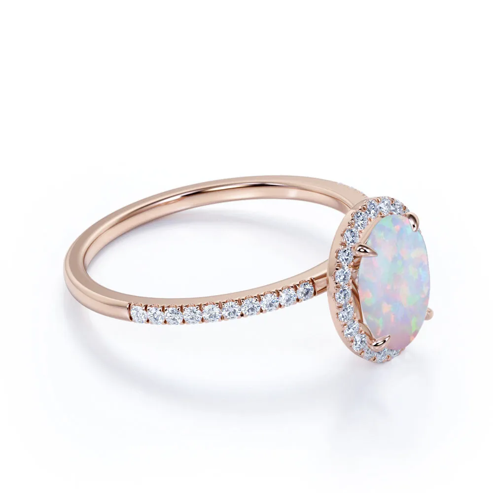 1.25 Carat Oval Cut Fire Opal Engagement Ring with Diamond in Rose Gold