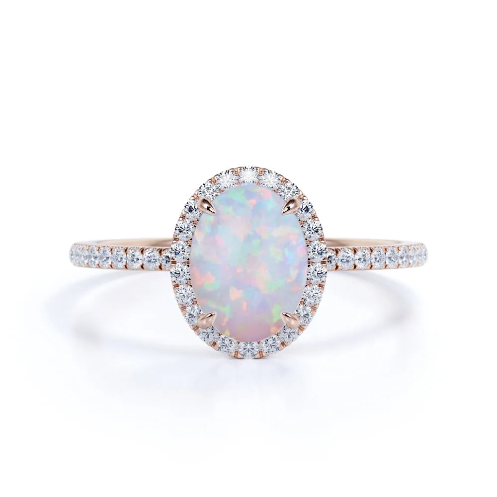 1.25 Carat Oval Cut Fire Opal Engagement Ring with Diamond in Rose Gold