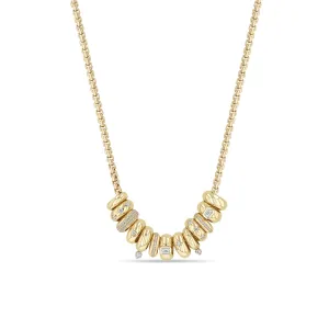 14k 13 Mixed Half Round Slide Bead Box Chain Necklace