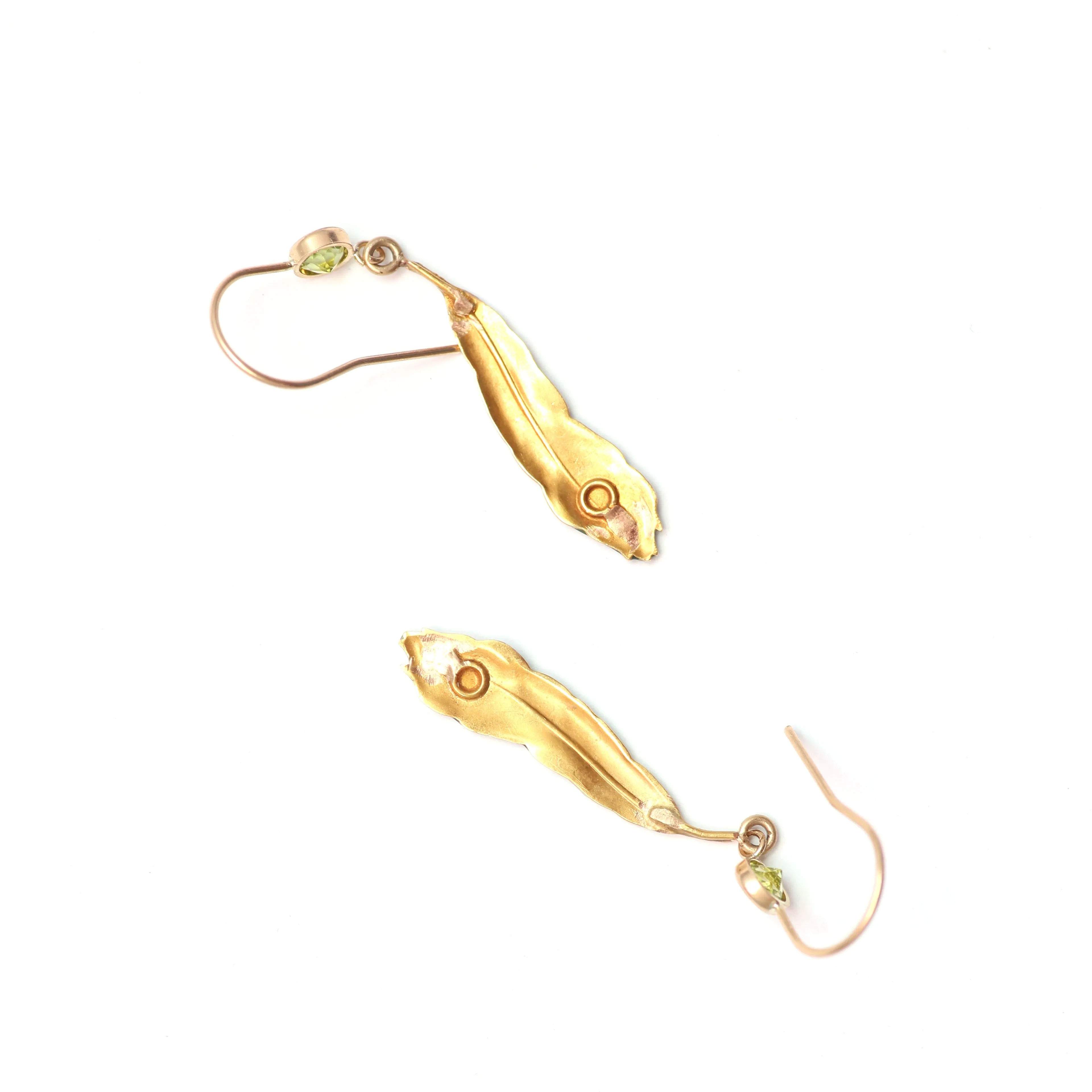 14k Enamel Peacock Feather Earrings