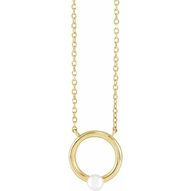 14K Gold Cultured Pearl Circle 18" Necklace