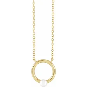 14K Gold Cultured Pearl Circle 18" Necklace