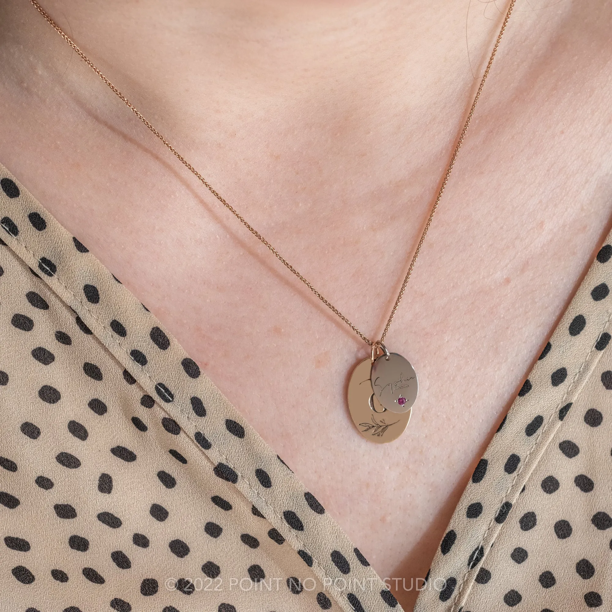 14k Gold Engraved Kestrel Initial Large Oval Charm