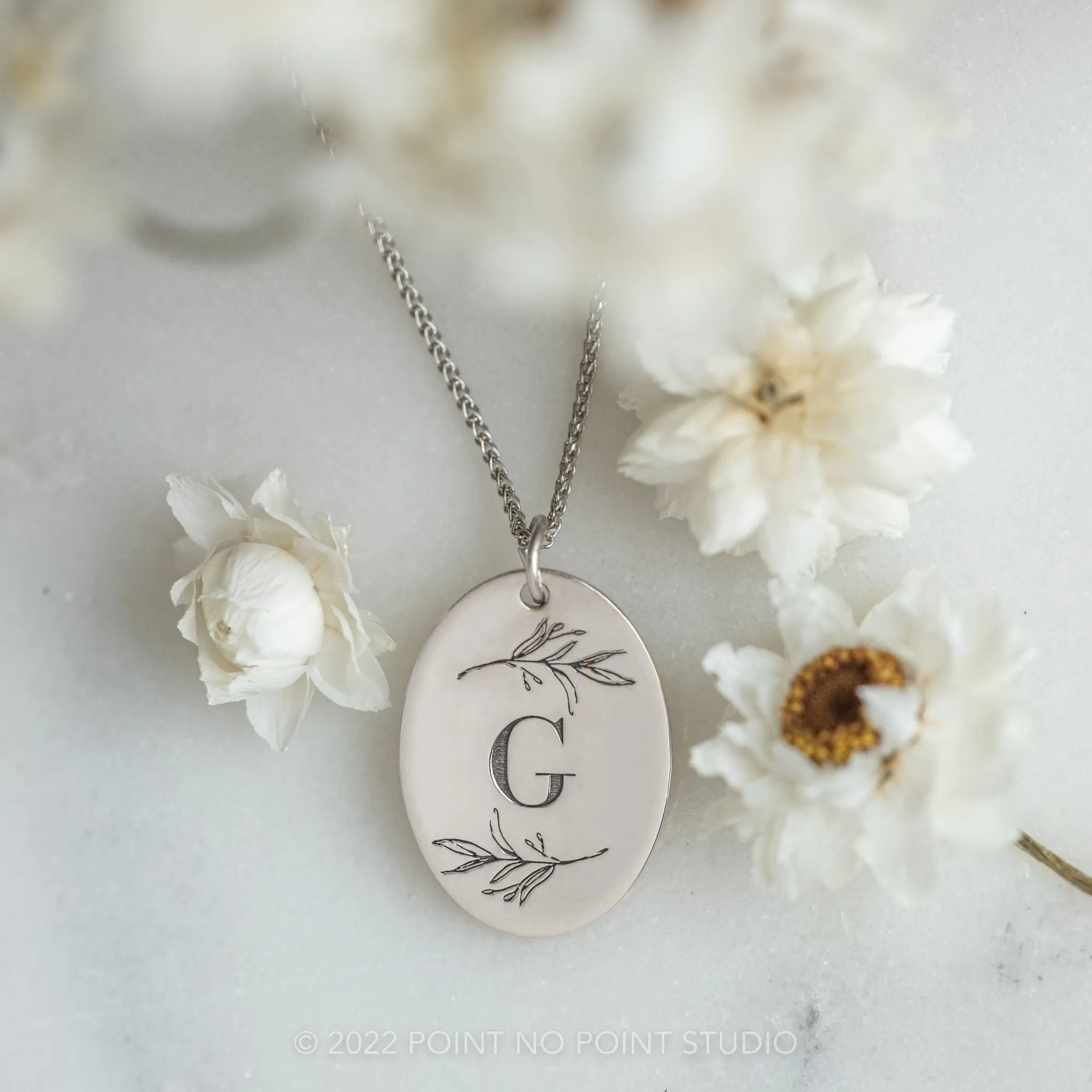 14k Gold Engraved Kestrel Initial Large Oval Charm
