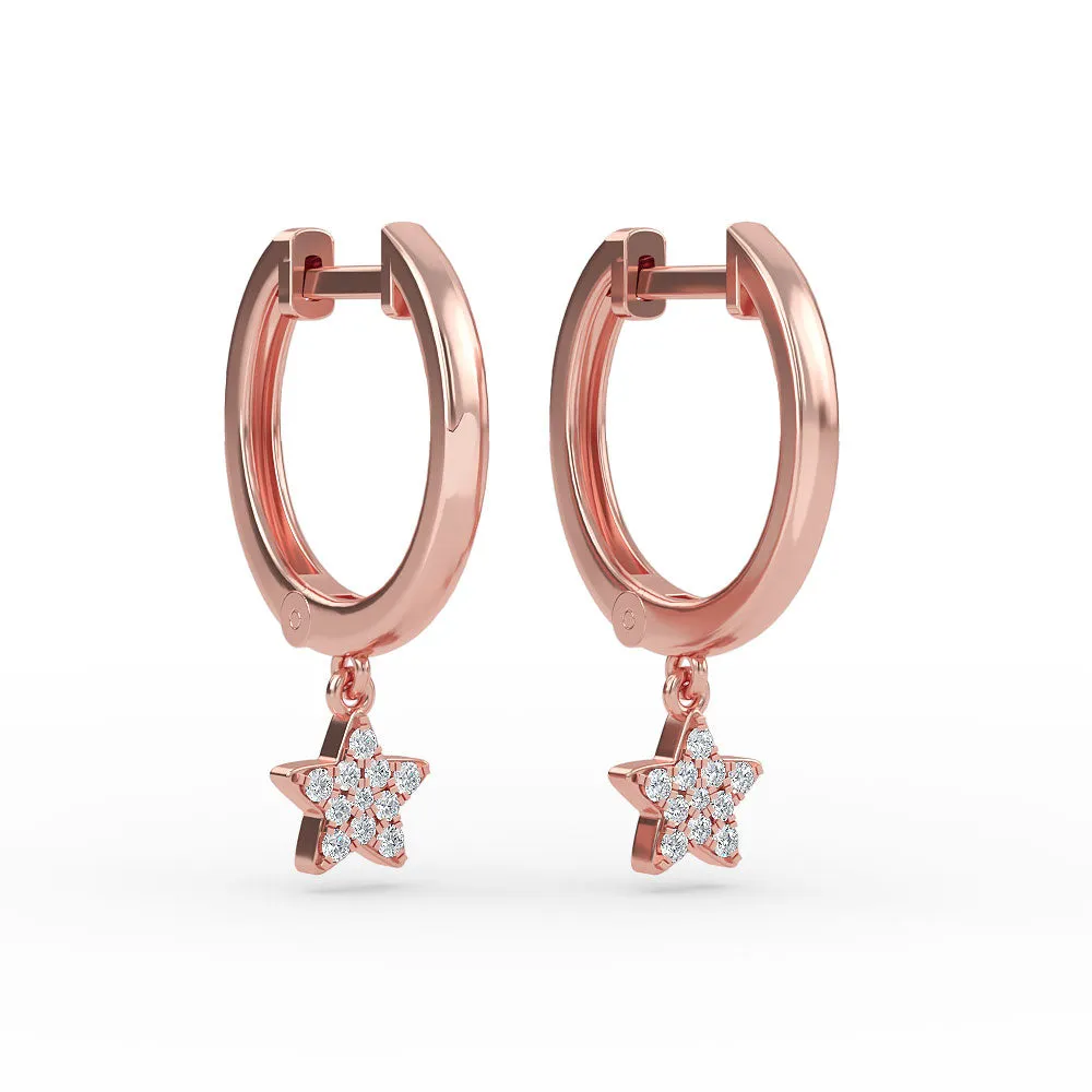 14K Gold Hoop with Diamond Star Earrings