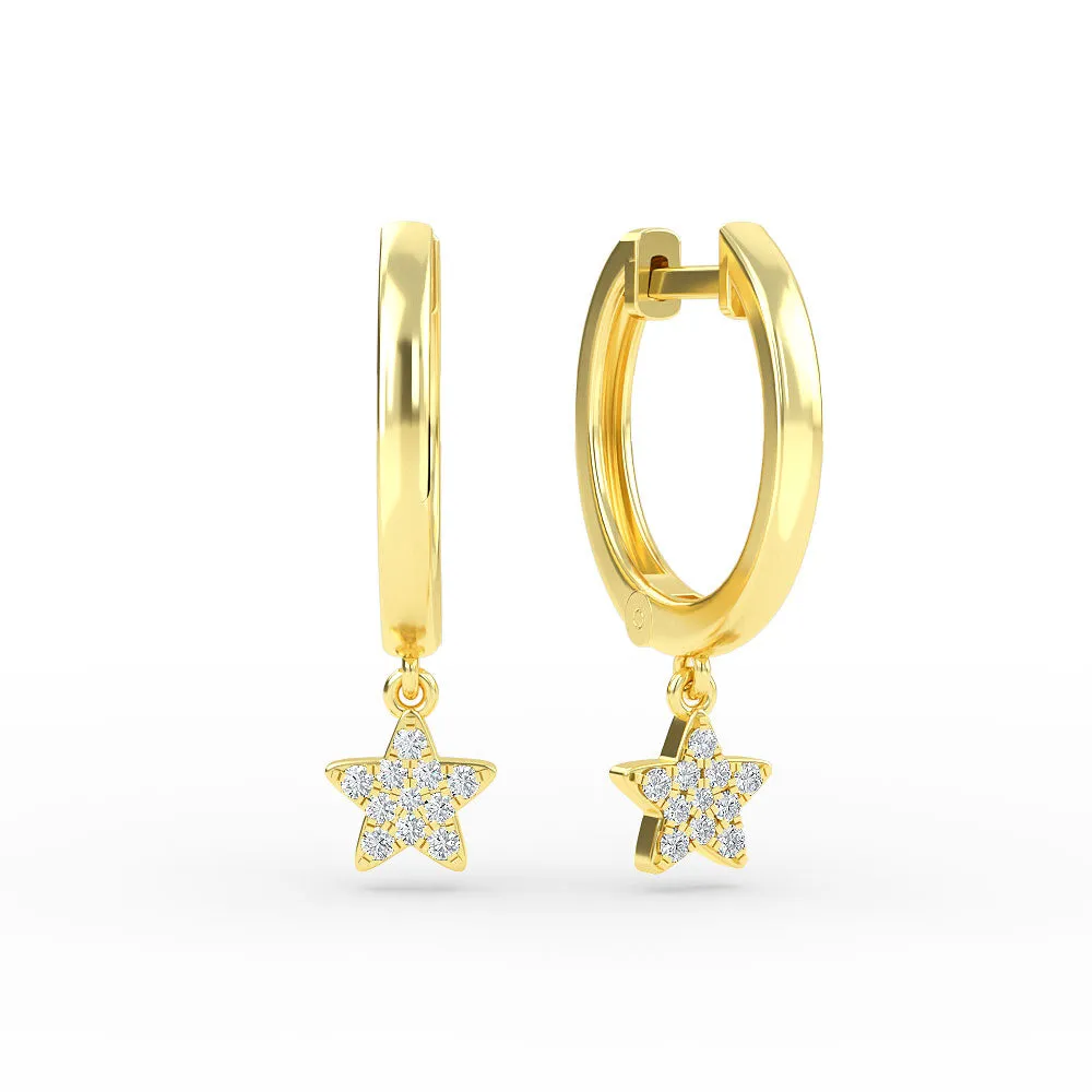 14K Gold Hoop with Diamond Star Earrings