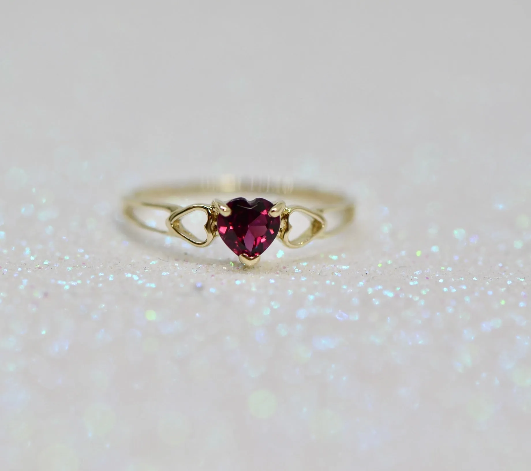 14k or 10k Gold Genuine Heart Petite Birthstone Rings