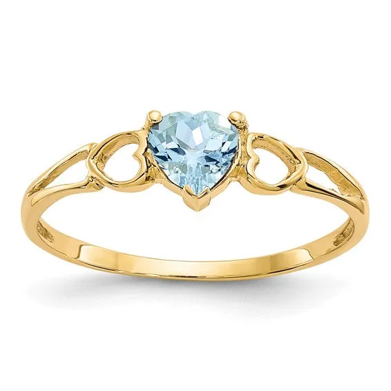 14k or 10k Gold Genuine Heart Petite Birthstone Rings
