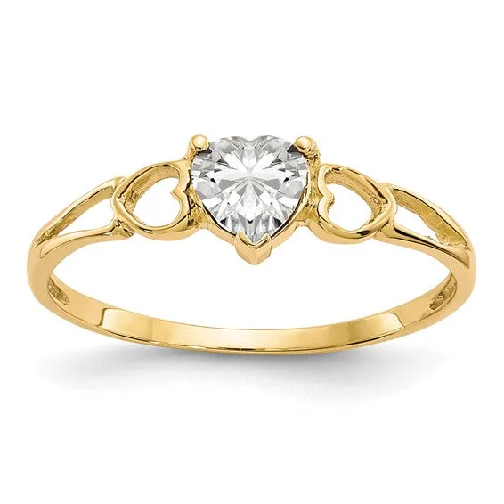 14k or 10k Gold Genuine Heart Petite Birthstone Rings