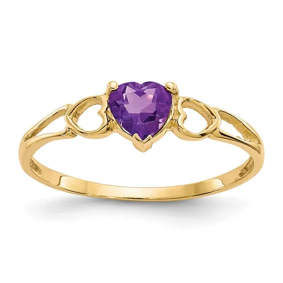 14k or 10k Gold Genuine Heart Petite Birthstone Rings