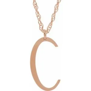 14K Rose Gold-Plated Sterling Silver Block Initial C 16-18" Necklace with Brush Finish