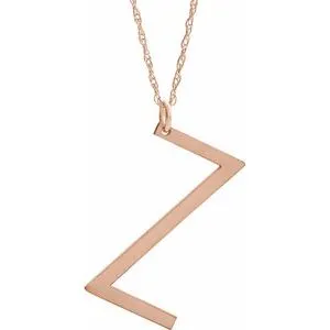 14K Rose Gold-Plated Sterling Silver Block Initial Z 16-18" Necklace with Brush Finish