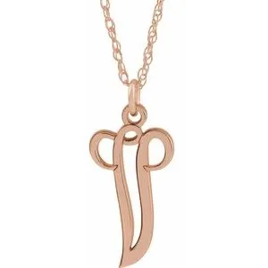 14K Rose Gold-Plated Sterling Silver Script Initial V 16-18" Necklace