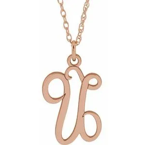 14K Rose Script Initial U 16-18" Necklace