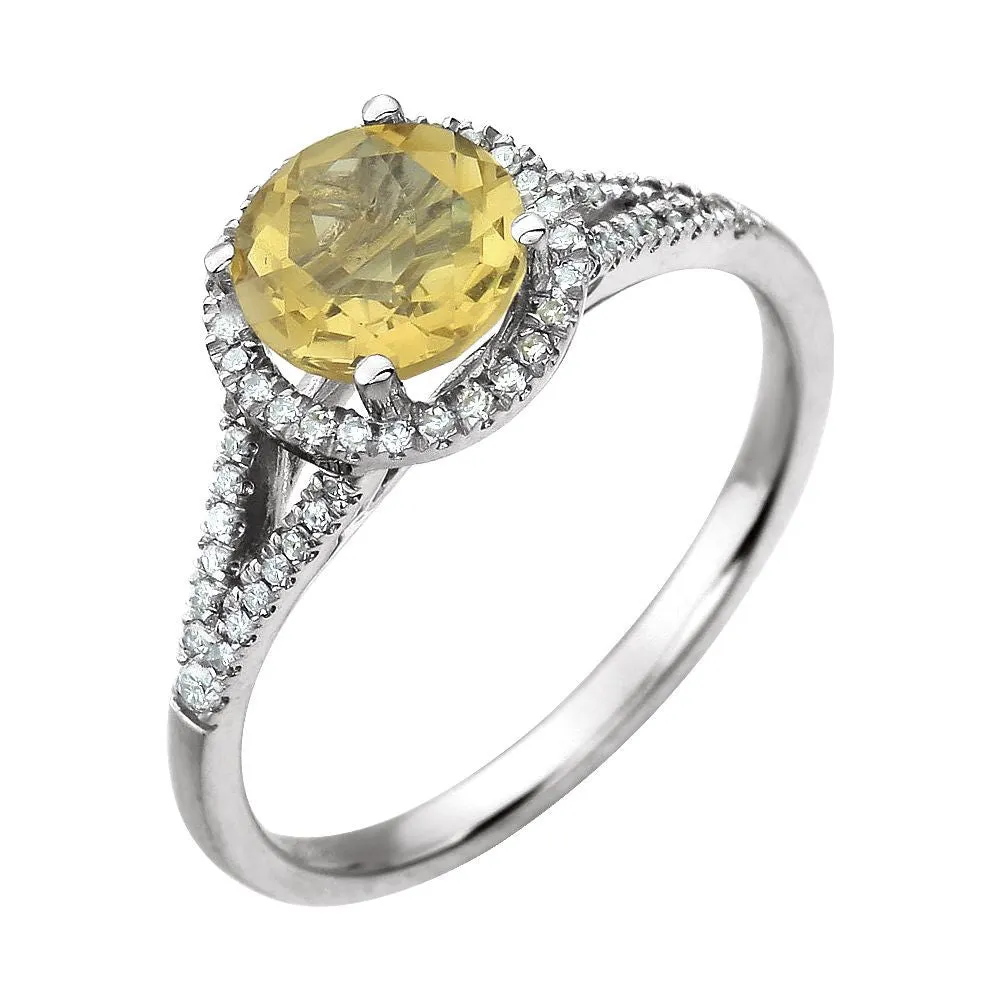 14k White Gold 1/5 CTW Diamond & Citrine Ring, Size 7