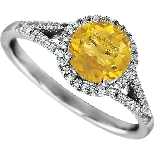 14k White Gold 1/5 CTW Diamond & Citrine Ring, Size 7