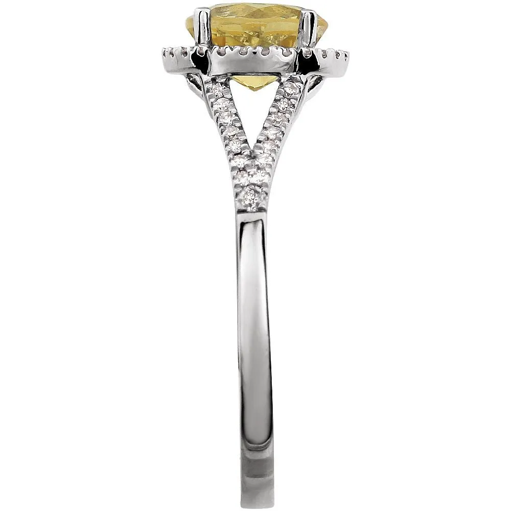 14k White Gold 1/5 CTW Diamond & Citrine Ring, Size 7