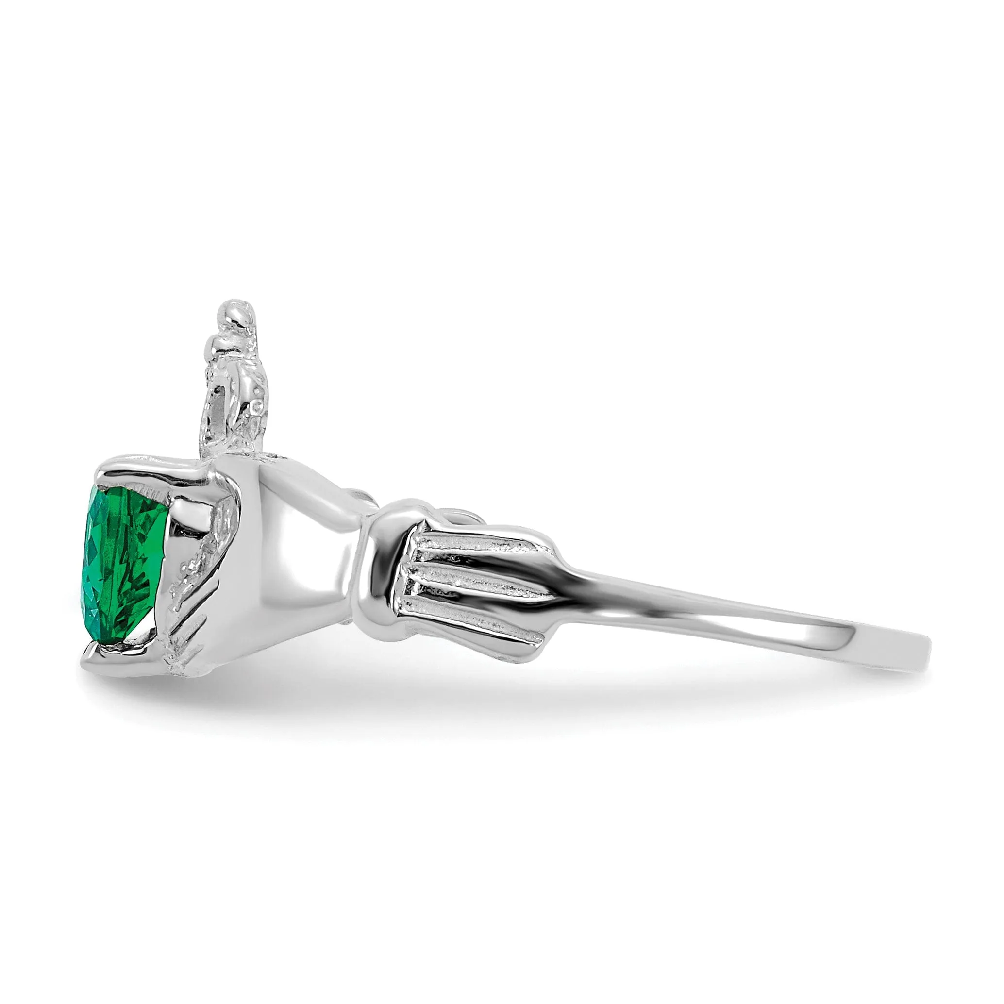 14k White Gold Birthstone Claddagh Heart Ring