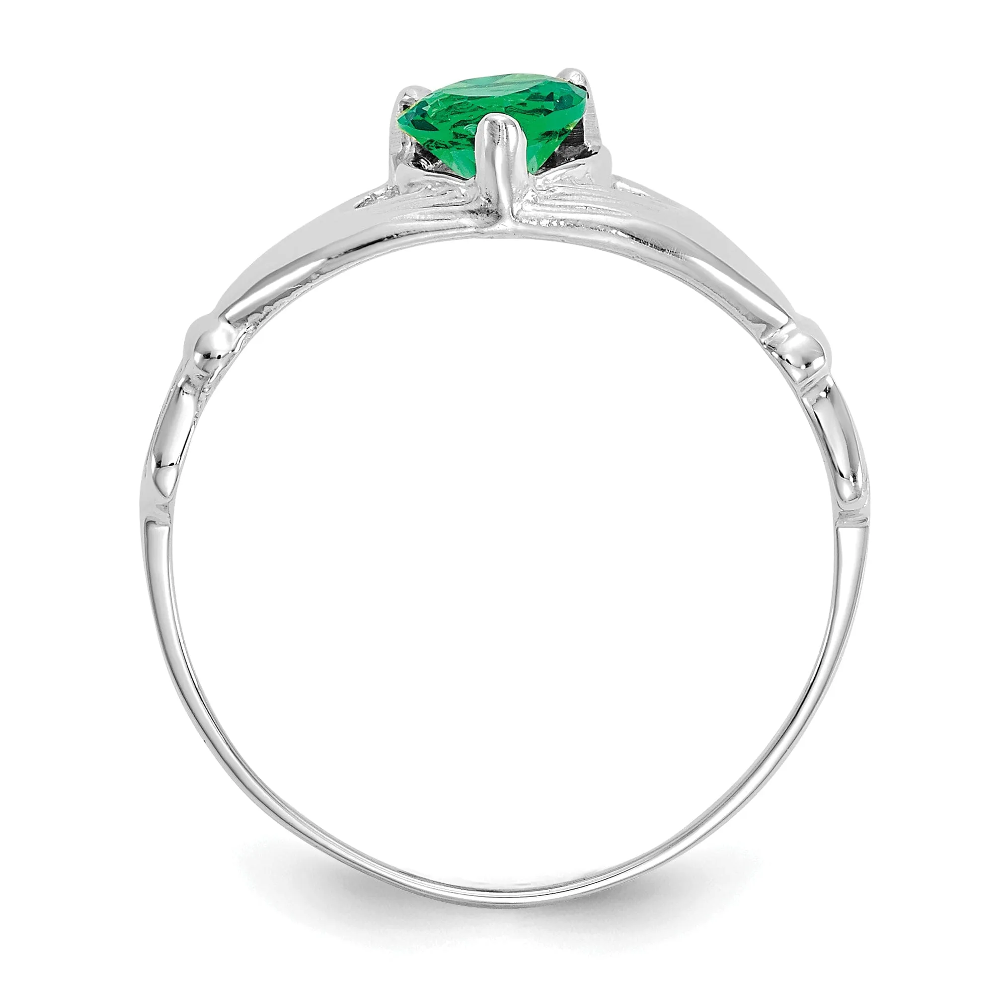 14k White Gold Birthstone Claddagh Heart Ring