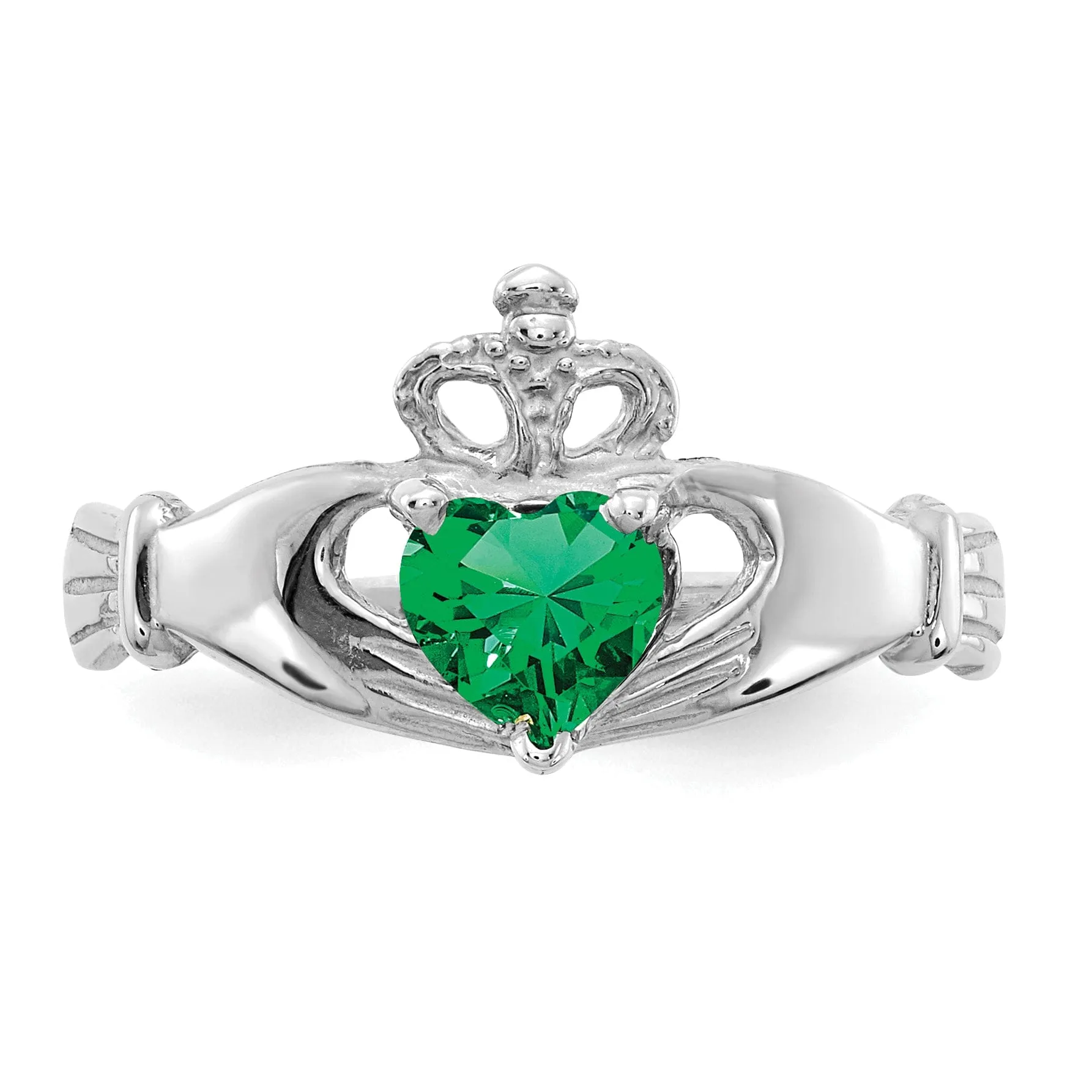 14k White Gold Birthstone Claddagh Heart Ring