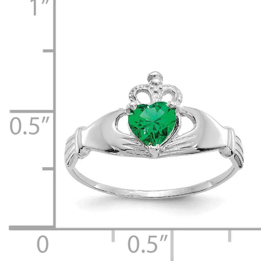 14k White Gold Birthstone Claddagh Heart Ring
