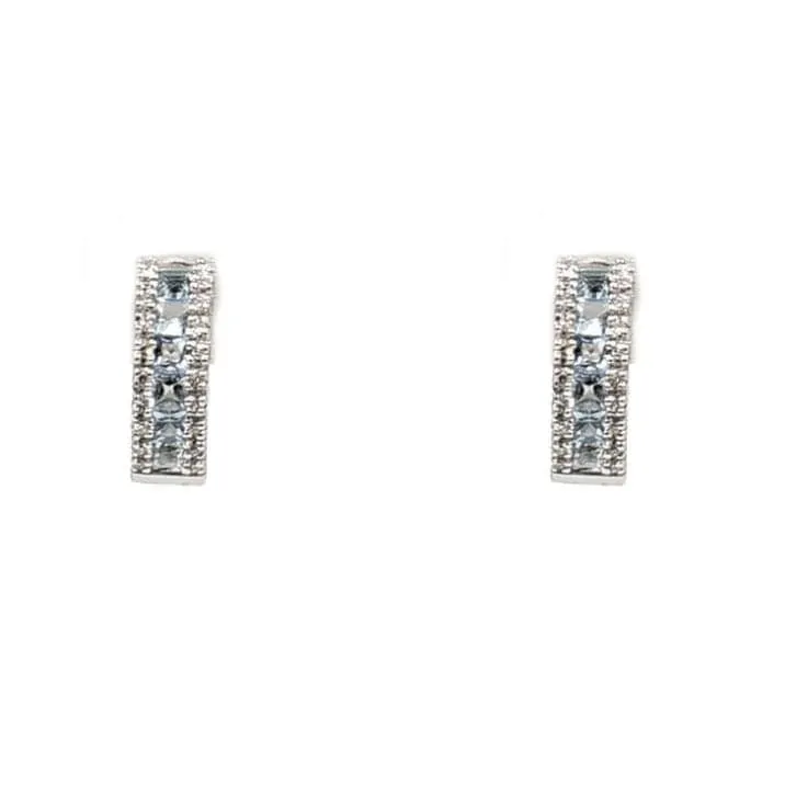 14K White Gold Diamond and Blue Topaz Hoop Earrings