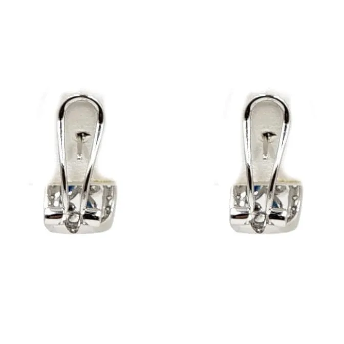 14K White Gold Diamond and Blue Topaz Hoop Earrings
