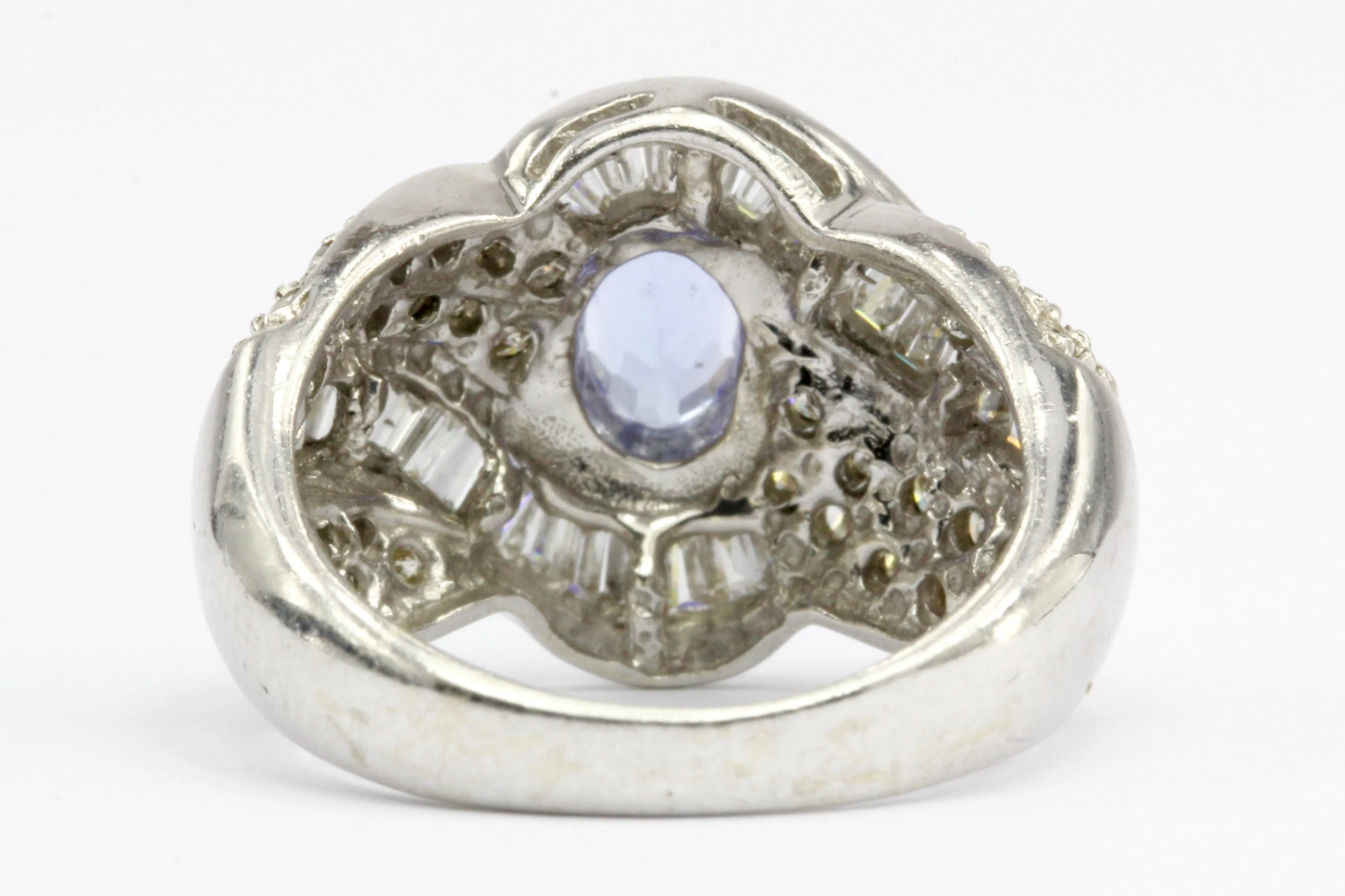 14K White Gold Tanzanite and Diamond Cocktail Ring Size 5.25