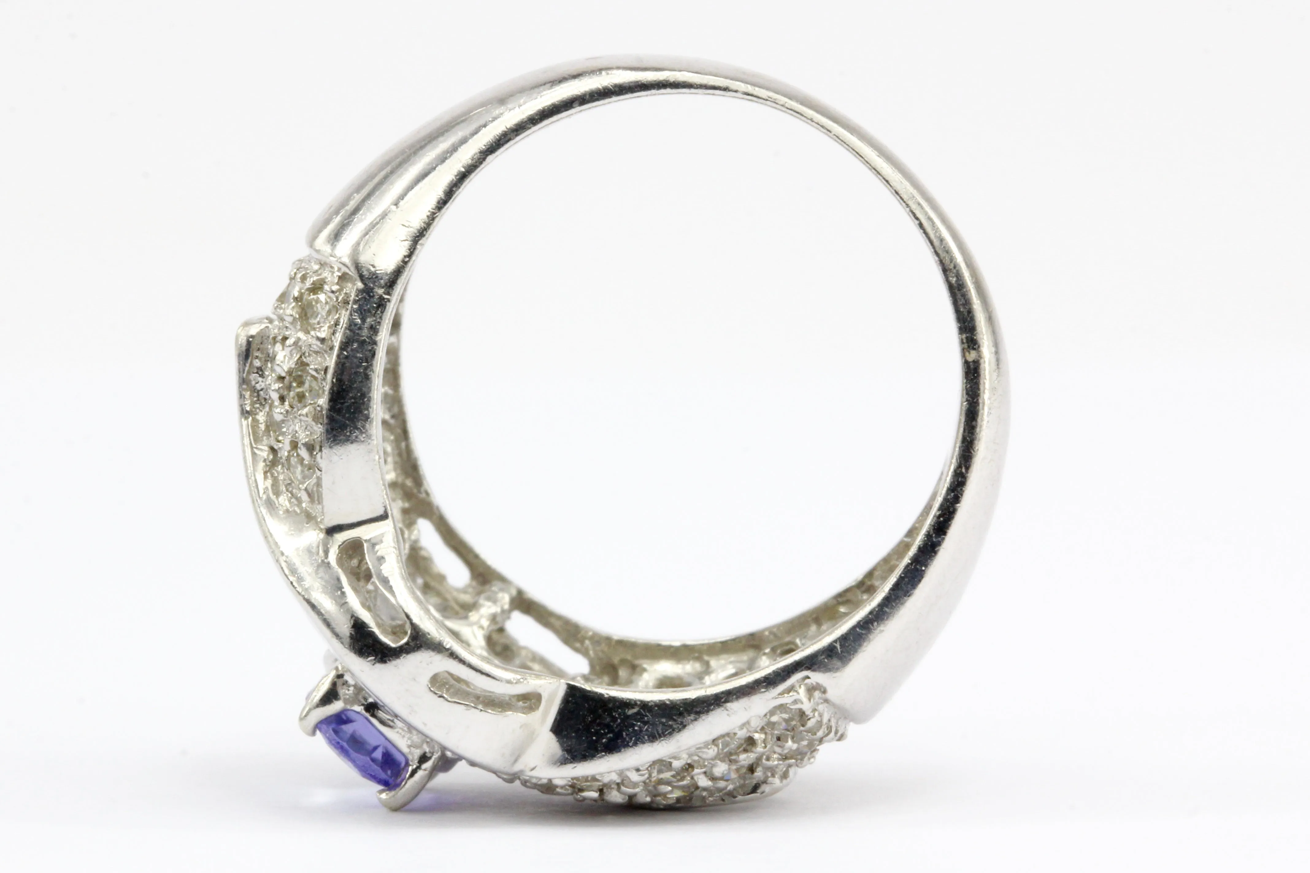 14K White Gold Tanzanite and Diamond Cocktail Ring Size 5.25