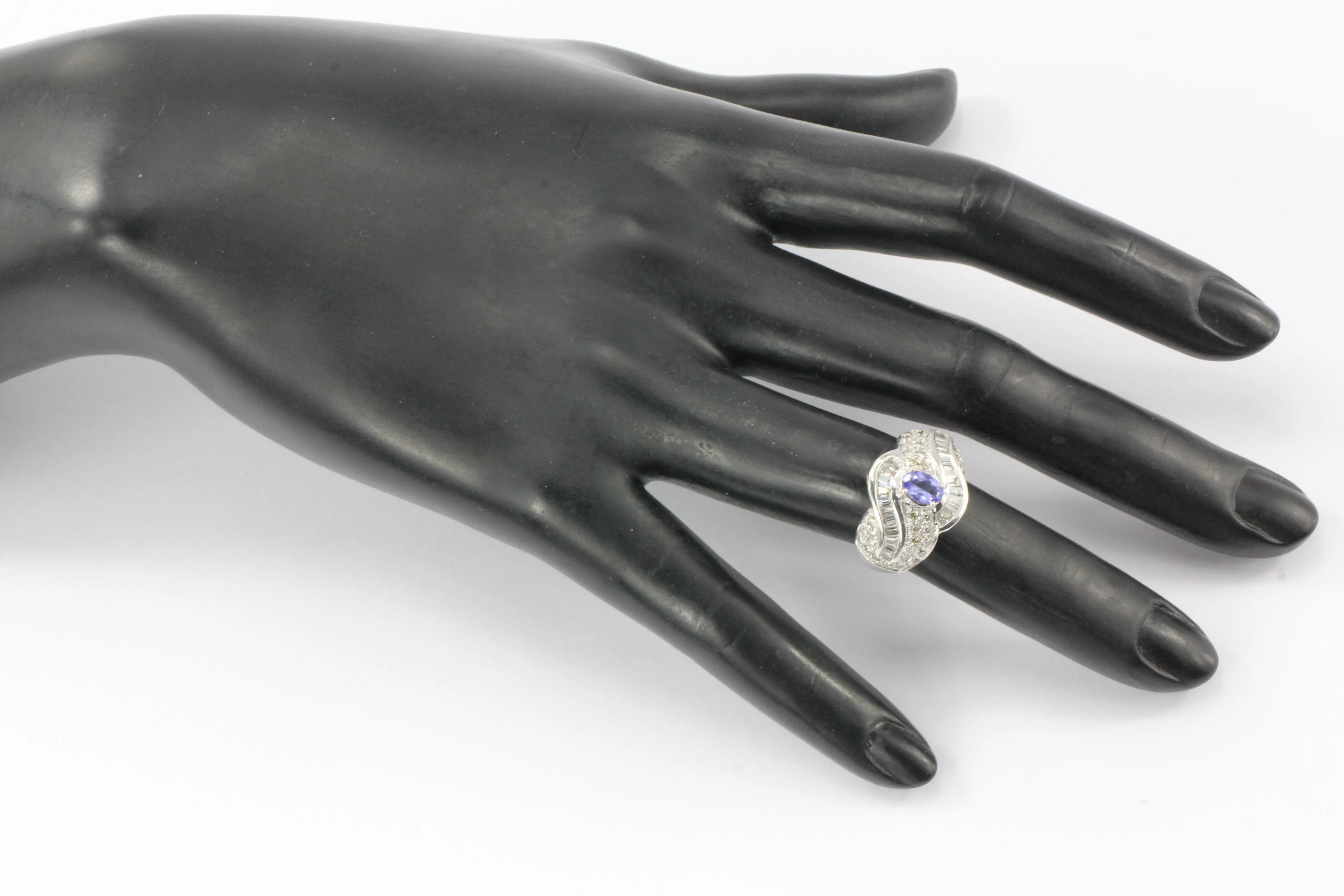 14K White Gold Tanzanite and Diamond Cocktail Ring Size 5.25