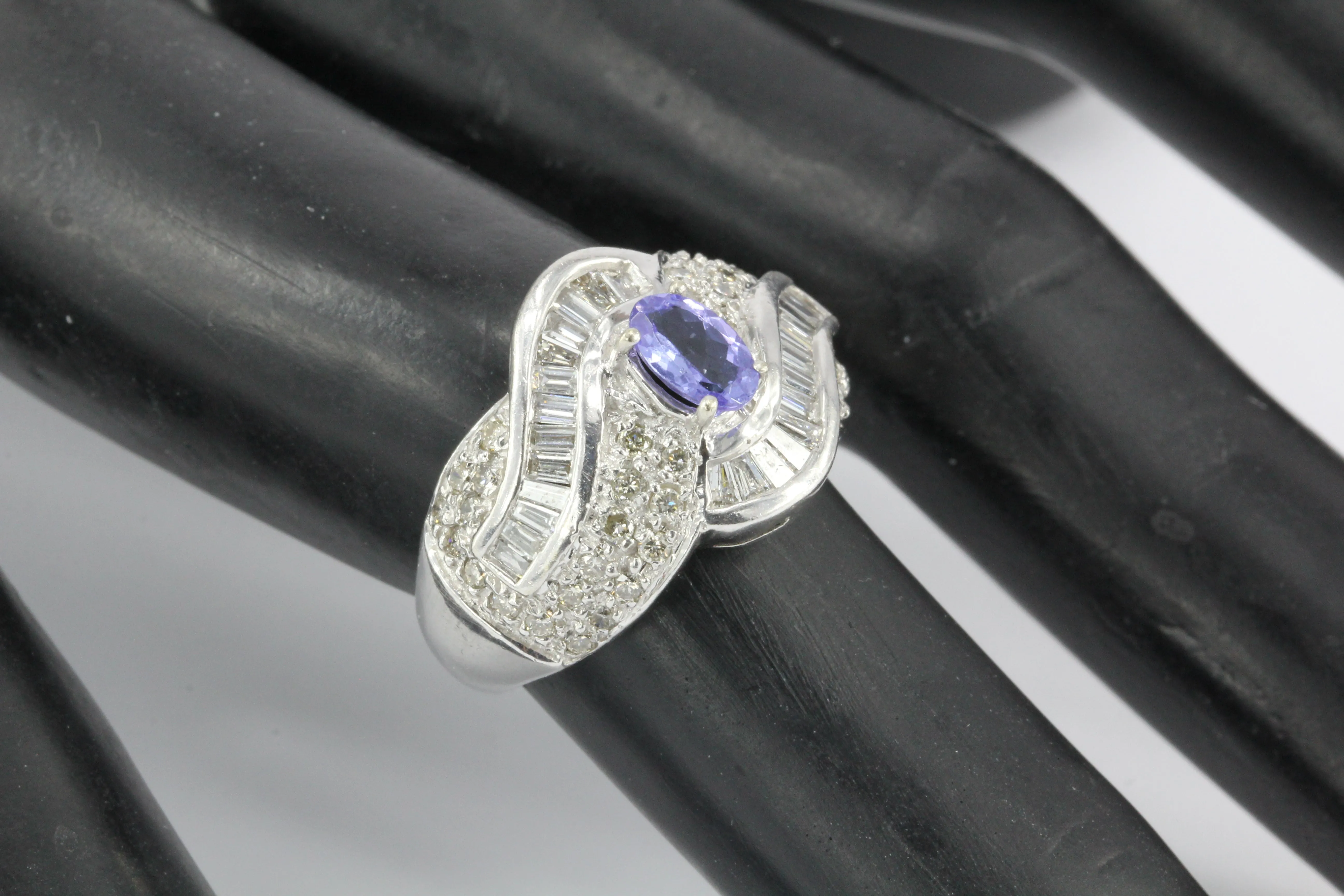 14K White Gold Tanzanite and Diamond Cocktail Ring Size 5.25
