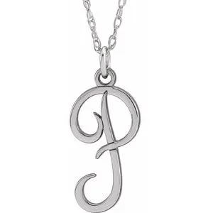 14K White Script Initial P 16-18" Necklace