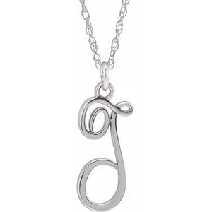 14K White Script Initial T 16-18" Necklace