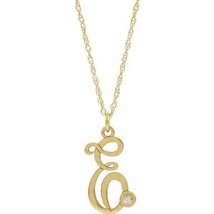 14K Yellow .02 CT Diamond Script Initial E 16-18" Necklace