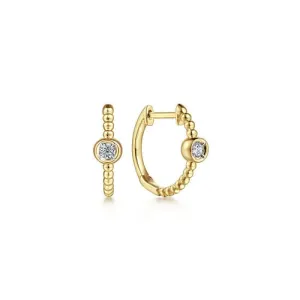 14K Yellow Gold 0.08Ct Diamond Bujukan Huggie Earrings