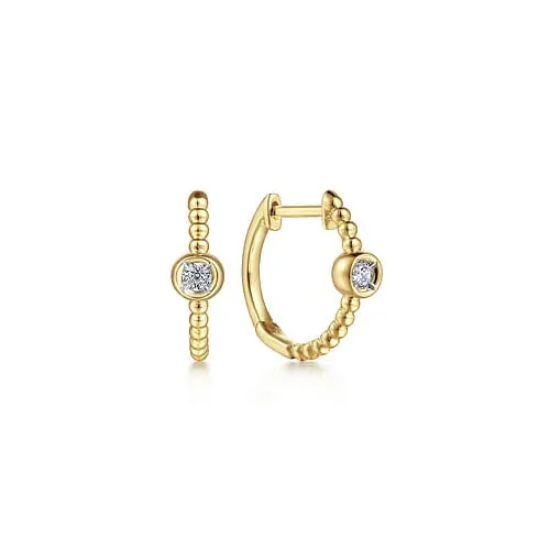 14K Yellow Gold 0.08Ct Diamond Bujukan Huggie Earrings