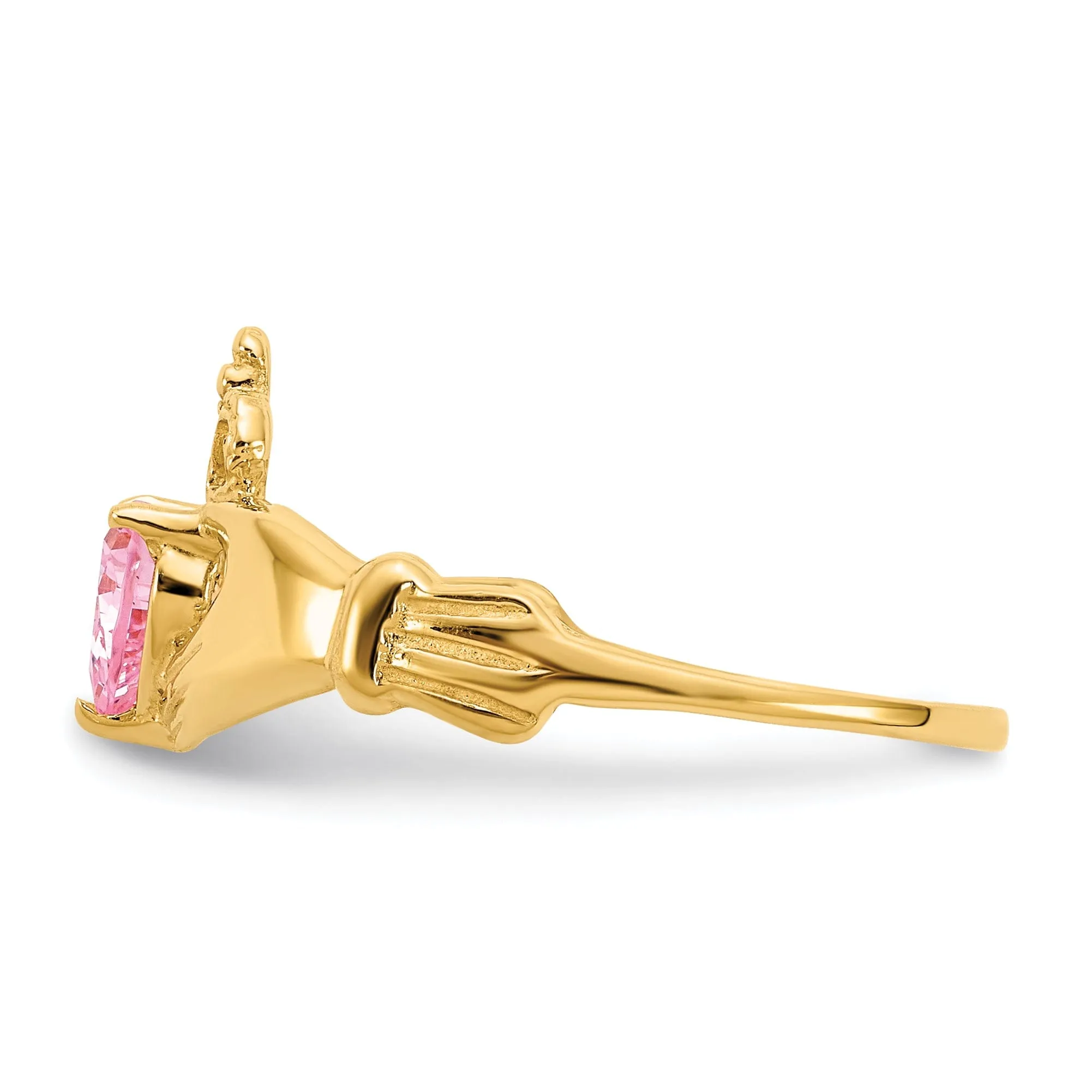 14k Yellow Gold CZ Birthstone Claddagh Heart Ring